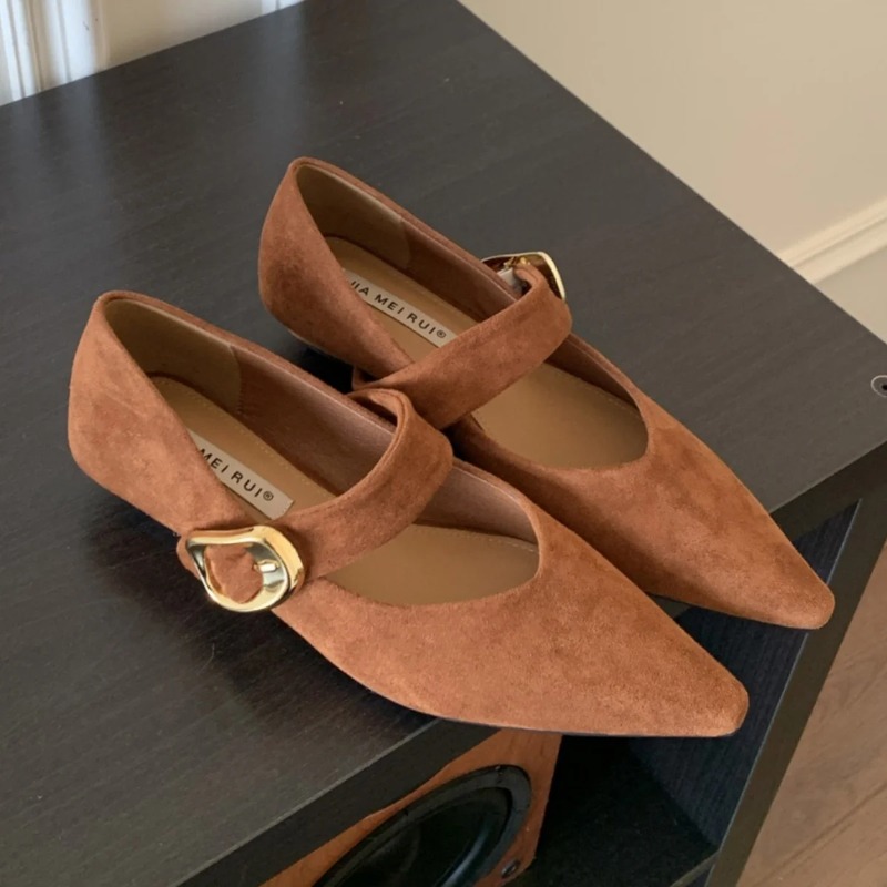 Pointed Toe Flat - Damesschoenen met fluwelen oppervlak, instappers, casual