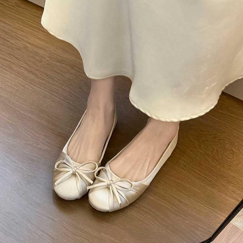 Women'S Shoes Round Toe - 2026 Nieuwe strik-knoop temperament satijnen lage