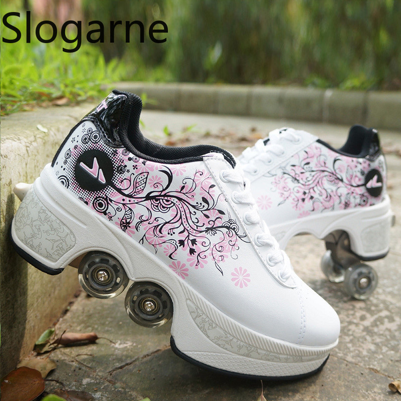 Women Shoes Casual - Vrouwen 4-wielen Vervorming Rolschaatsen Schoenen Mannen