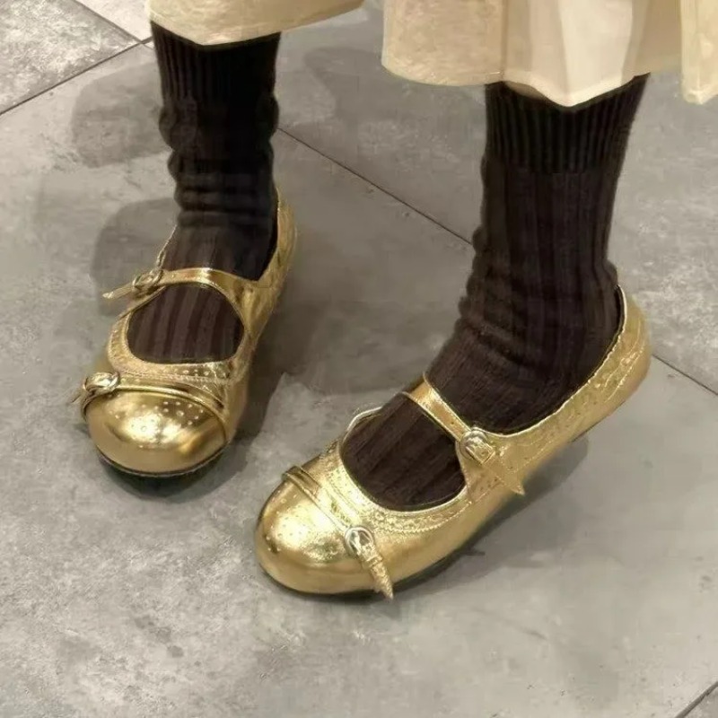 Women'S Shoes Round Toe - Vintage metalen gesp leren Mary Jane