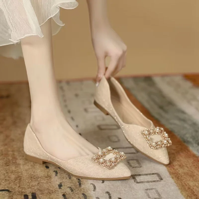 Women Shoes Quick Delivery - Damesschoenen Champagne Vierkante Gesp Bruidsmeisje 2025